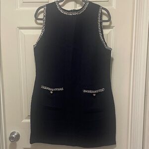 Elegant Navy Blue Tweed Dress